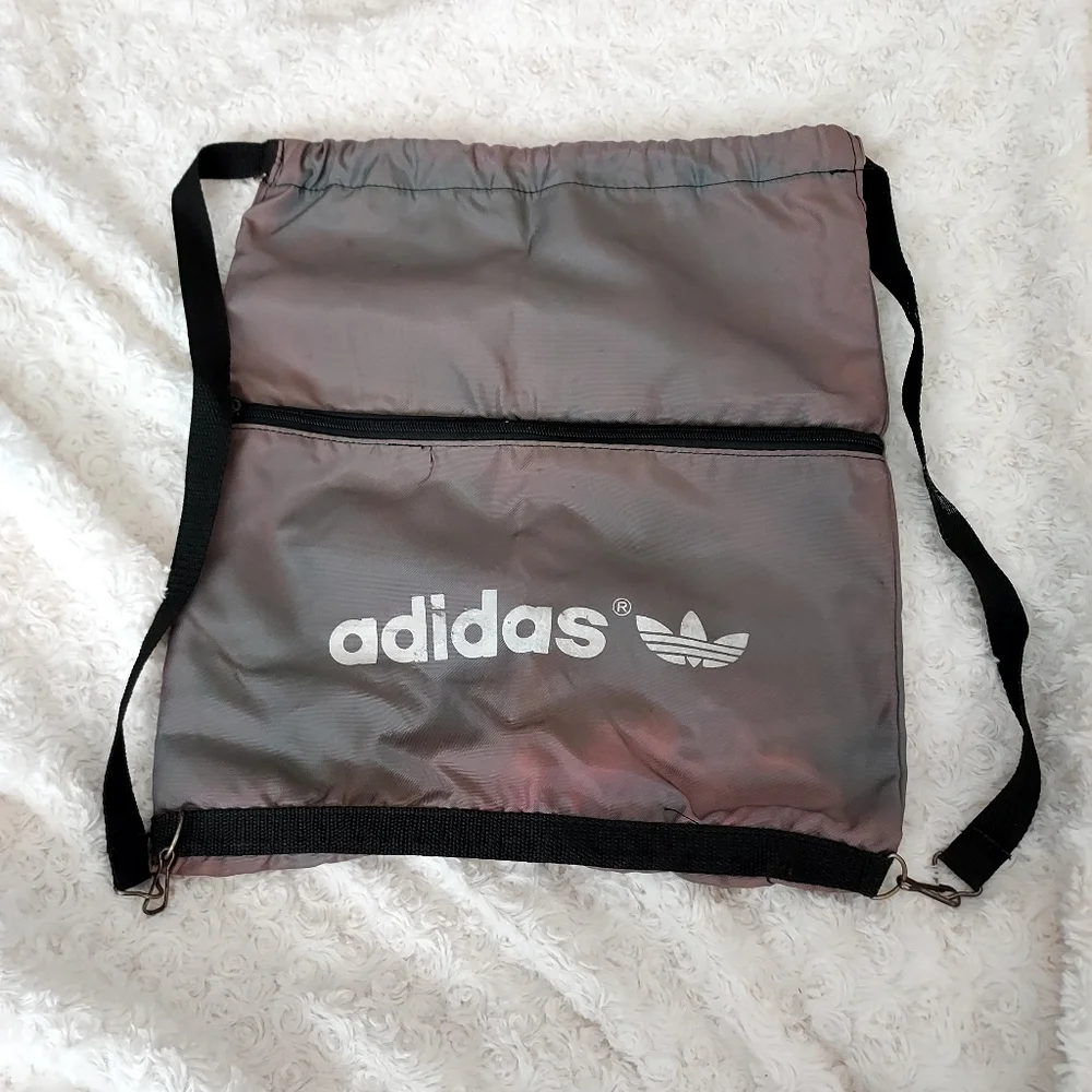 Adidas Trefoil sturdy thick gauge gray mini Drawstring tote bag backpack Hiking